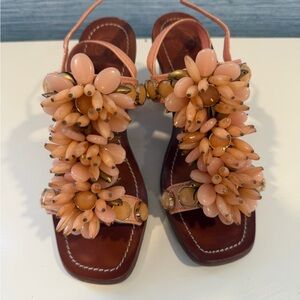 Elegant Beaded Sandals - Peach and Brown
